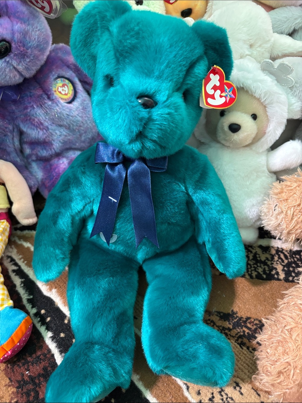 2000 TY Beanie Baby Buddy Old Face Teddy Teal Teddy Bear 14” RARE & RETIRED